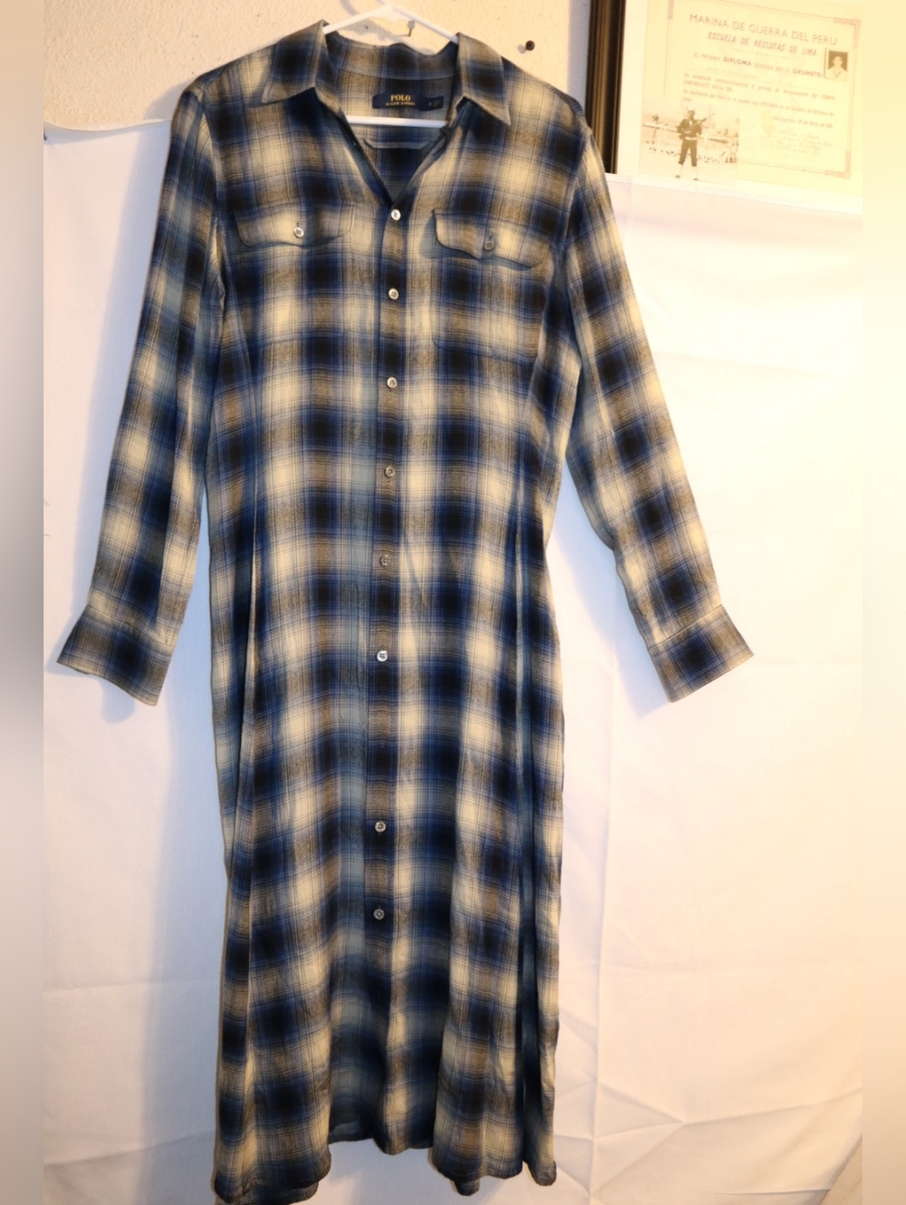 Polo Ralph  Stephanie Lauren Plaid Twill Shirt Dress Blue Plaid Size 8 - Picture 7 of 12
